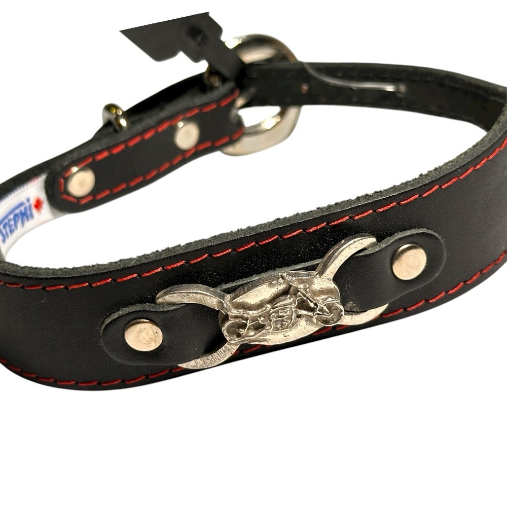Stephi Canada Prestige Black Leather “Motorcycle” Dog Collar (14”) (NWT)